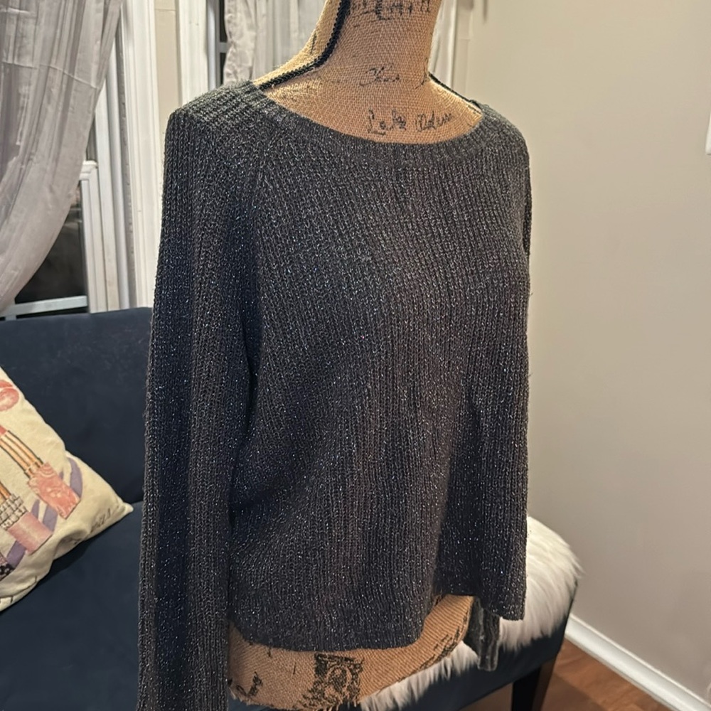 Forever 21 Gray & Silver Tinsel Holiday Office Dress Sweater Size Large